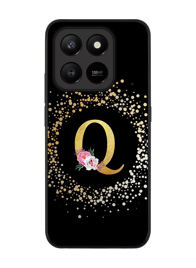 For Honor X7d 4G / X7d 5G / 400 Smart Case,Slim fit Camera Protection, Shockproof Thin Phone cover  - Custom Monogram Floral - Q ( Black )